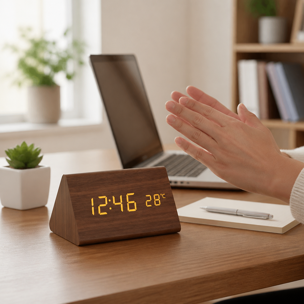 Voice-Activated Wooden LED Table Clock