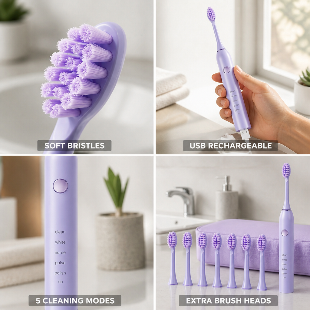 USB-Rechargeable 5-Mode Soft-Bristle Electric Toothbrush