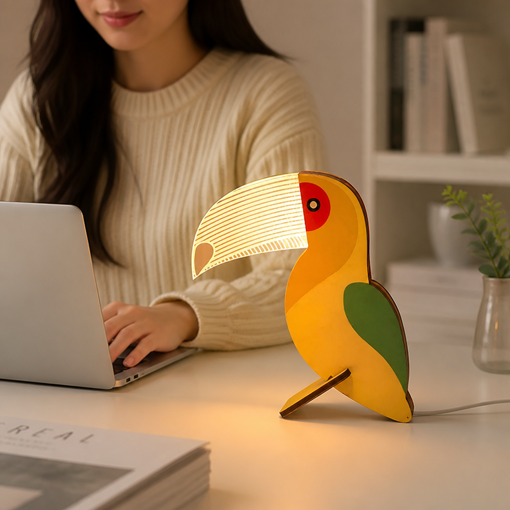 Touch-Operated Soft LED Wooden Animal Table Lamp (USB-Powered)