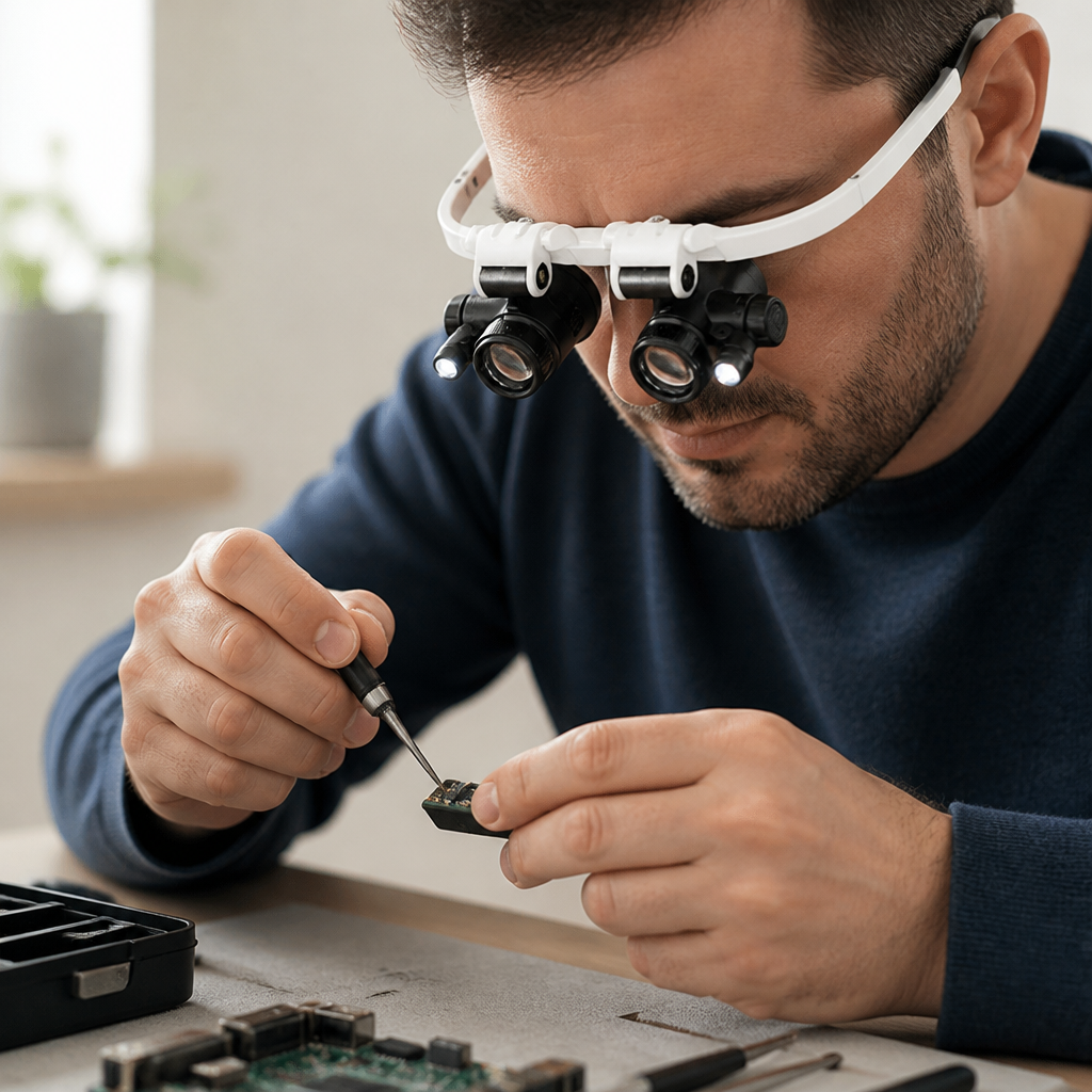 Built-In LED Hands-Free Magnifying Glasses (8x, 15x, 23x)