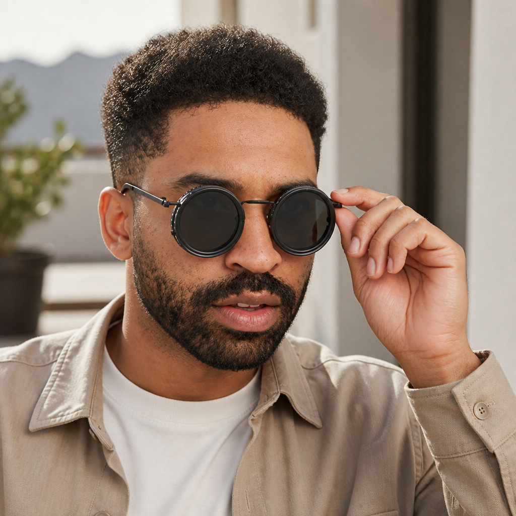 Adjustable-Tint Polarized Acetate Sunglasses (Round Frame)
