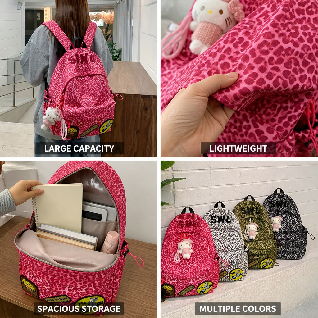 Leopard Print Large-Capacity & Lightweight Backpack