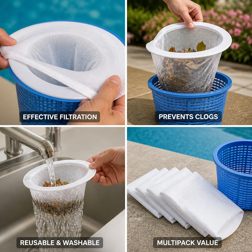 Reusable Fabric & Debris-Trapping Pool Skimmer Socks (Fits 5.12 x 8.66 in)