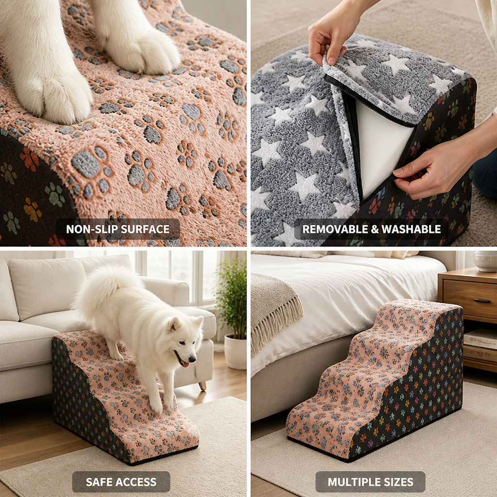 Non-Slip Plush Pet Stairs (2-5 Steps)