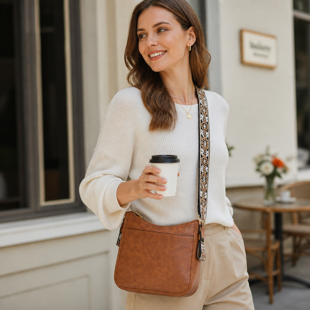 Durable PU Leather Multi-Compartment Crossbody Bag