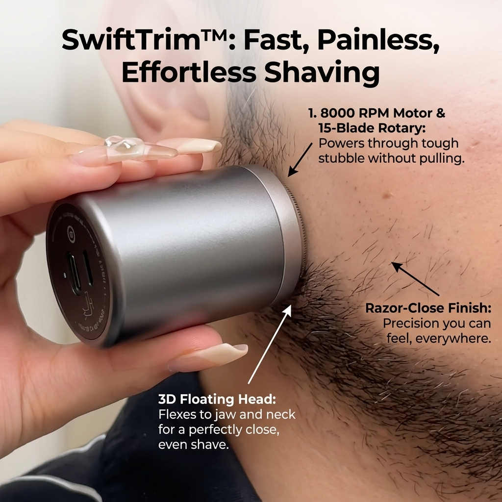 SwiftTrim™ Mini Electric Shaver — Power Through Stubble Fast for a Confident, Razor-Close Look Anywhere