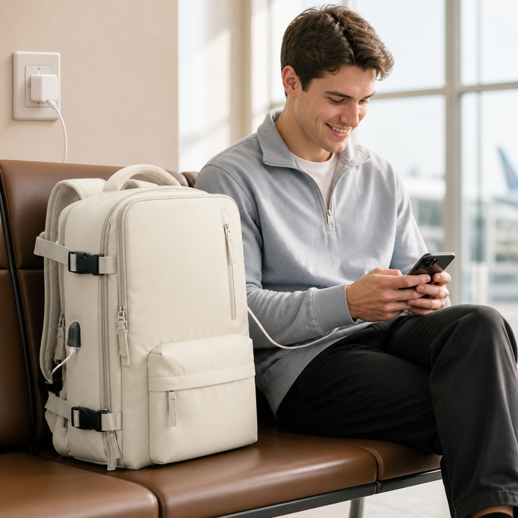 Waterproof USB-Port Shoe-Compartment Travel Backpack (40L)