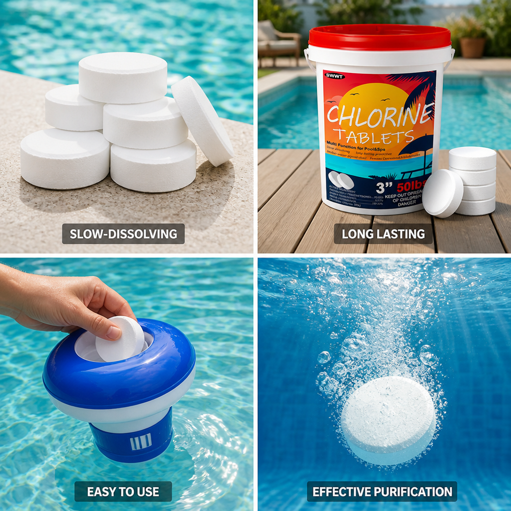 Slow-Dissolving 3-Inch Pool Chlorine Tablets (50 lb Pack)