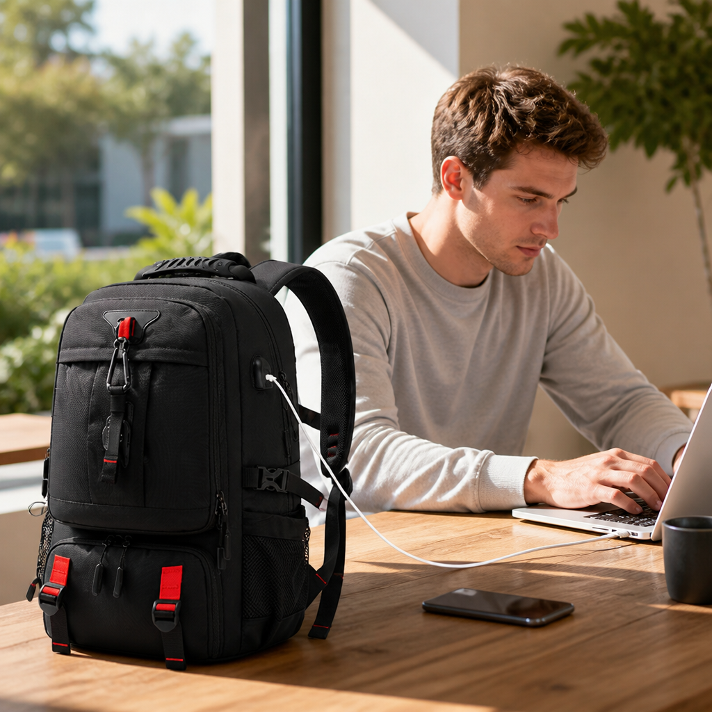 Water-Resistant Expandable Travel Backpack With USB Port