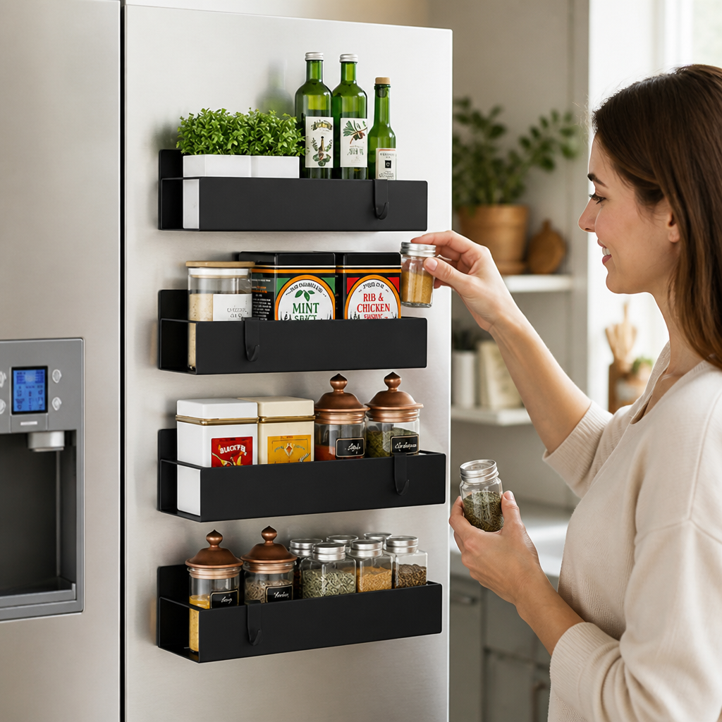 Space-Saving Magnetic Powder-Coated Spice Rack Set (Set of 4)