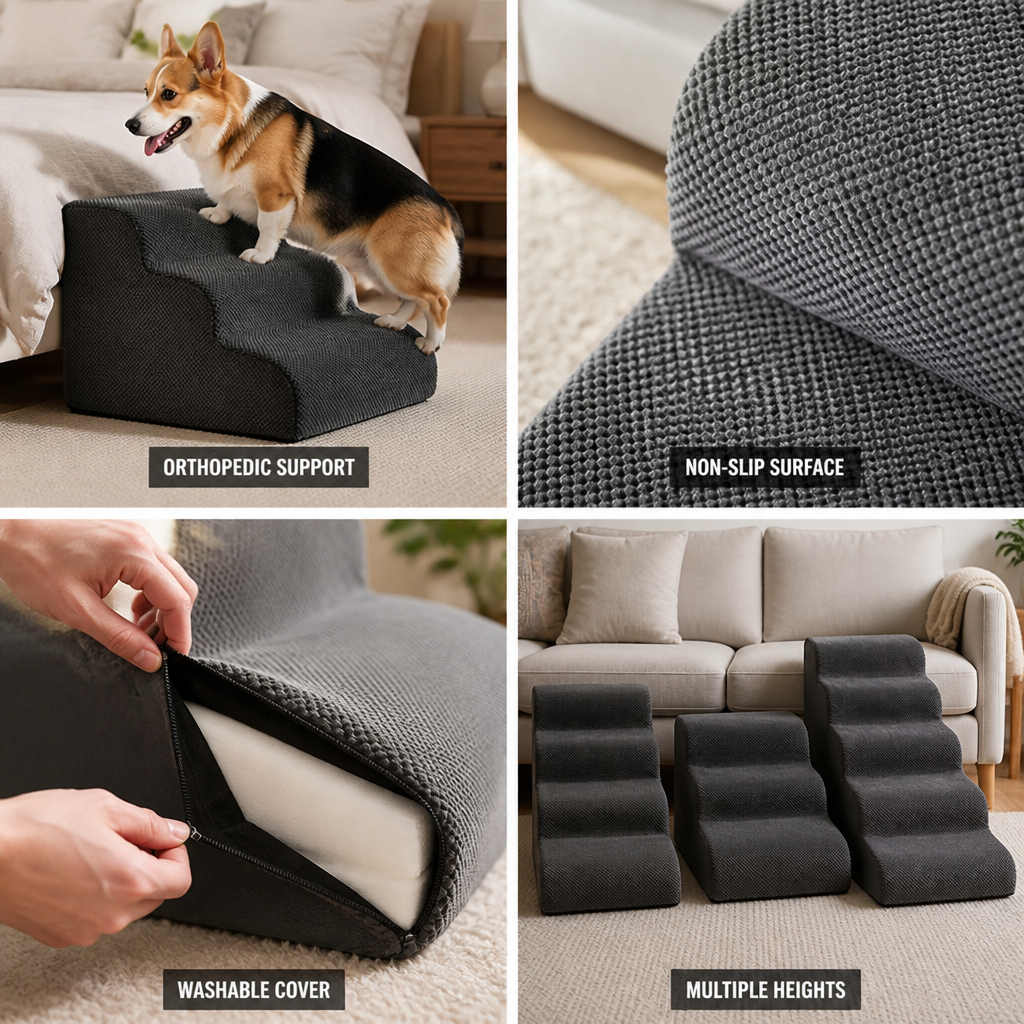 Orthopedic Non-Slip High-Density Foam Pet Stairs (Removable Washable Cover)
