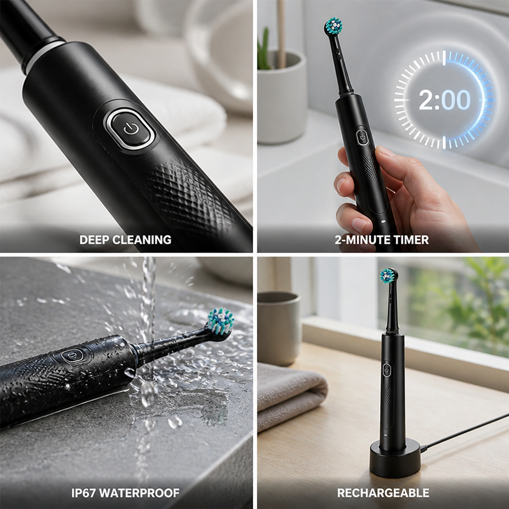 Rechargeable Dual-Mode IP67 Waterproof Electric Toothbrush (2-Min Timer)