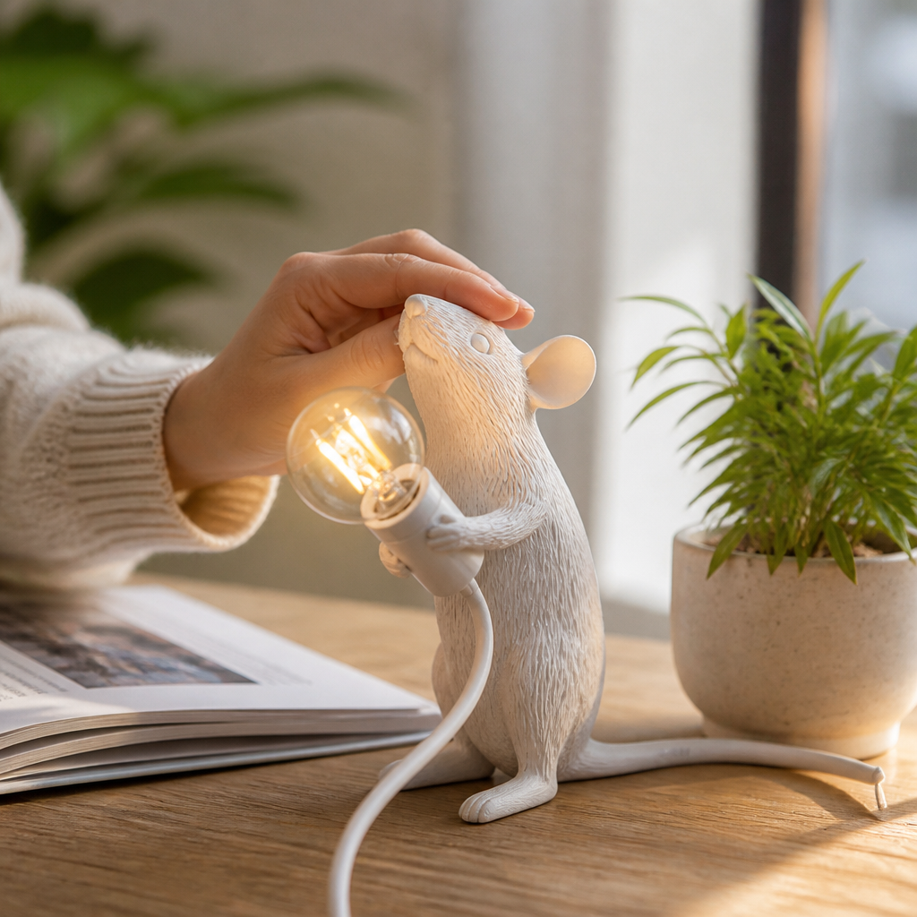 Playful Resin Warm LED Mouse Table Lamp