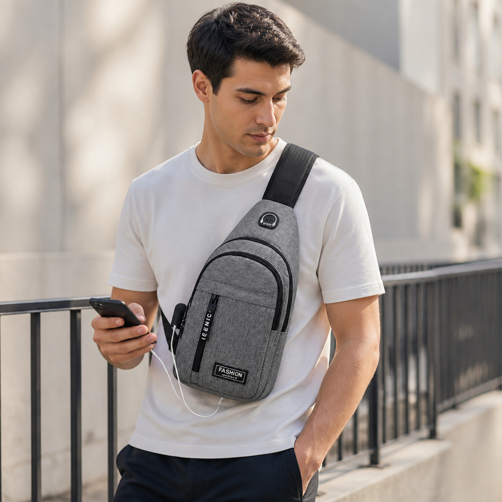 Water-Repellent Anti-Theft Multi-Pocket Chest Bag (With USB Port)