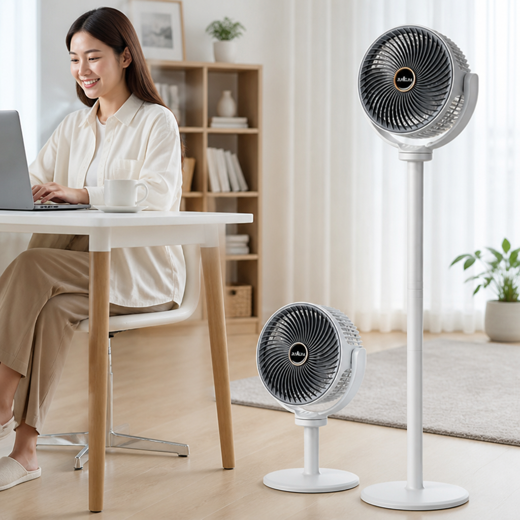 Dual-Head Adjustable Height Floor Fan (USB-C Rechargeable)
