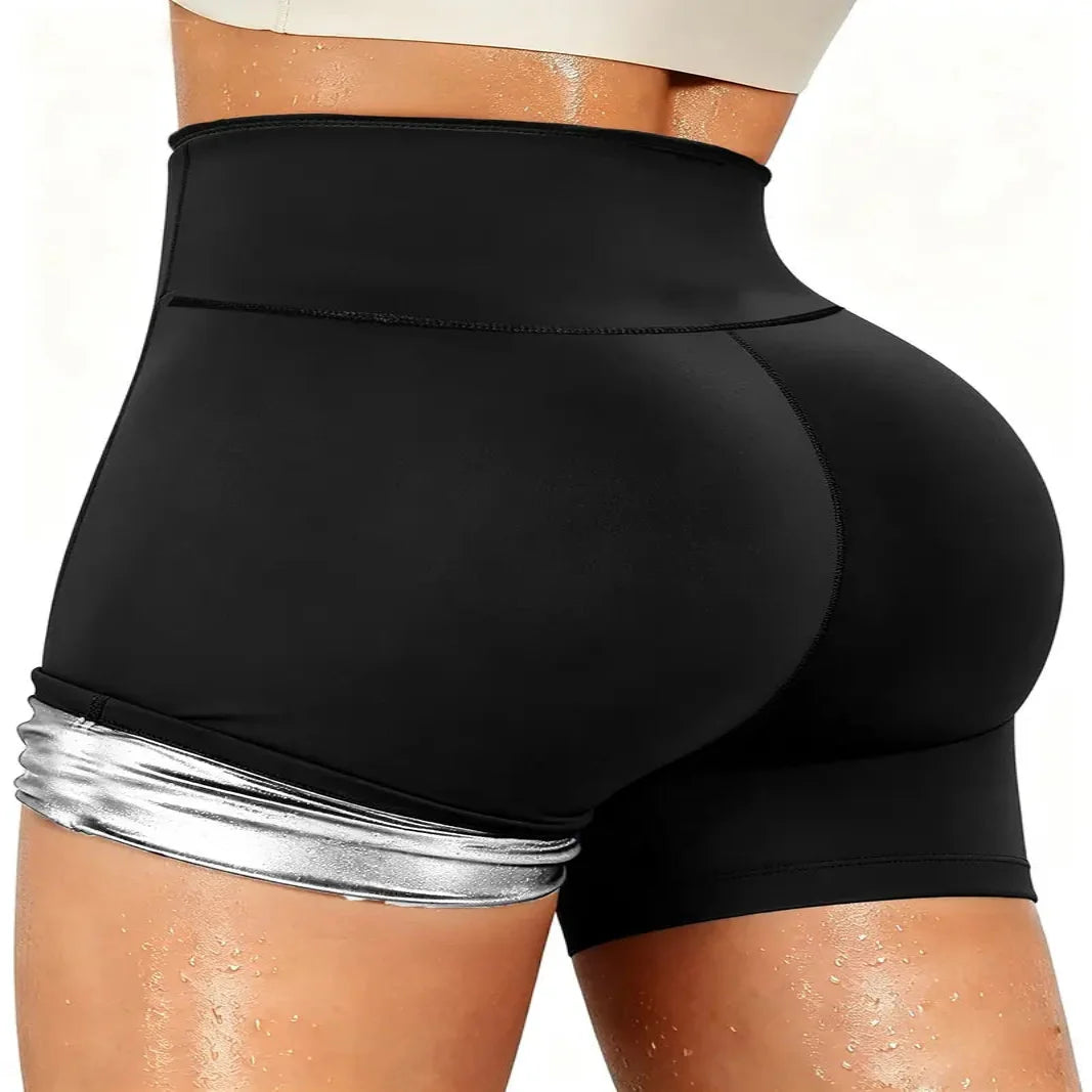 High Waist Shorts with Moisture Wicking and Built-In Waist Trainer - Four-Way Stretch