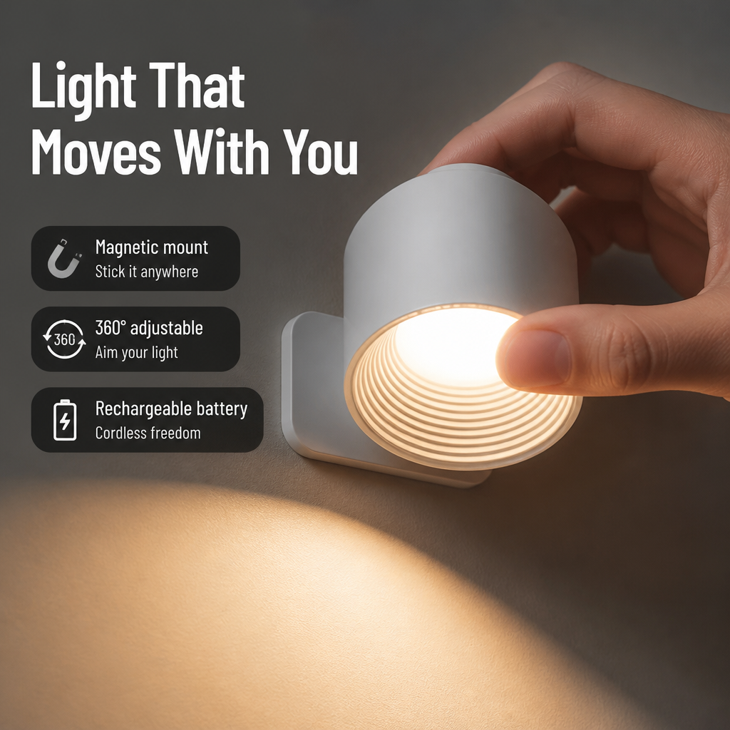 LumaSphere™ — Mount It Without Drilling, Aim the Light, Carry It Anywhere Cordless