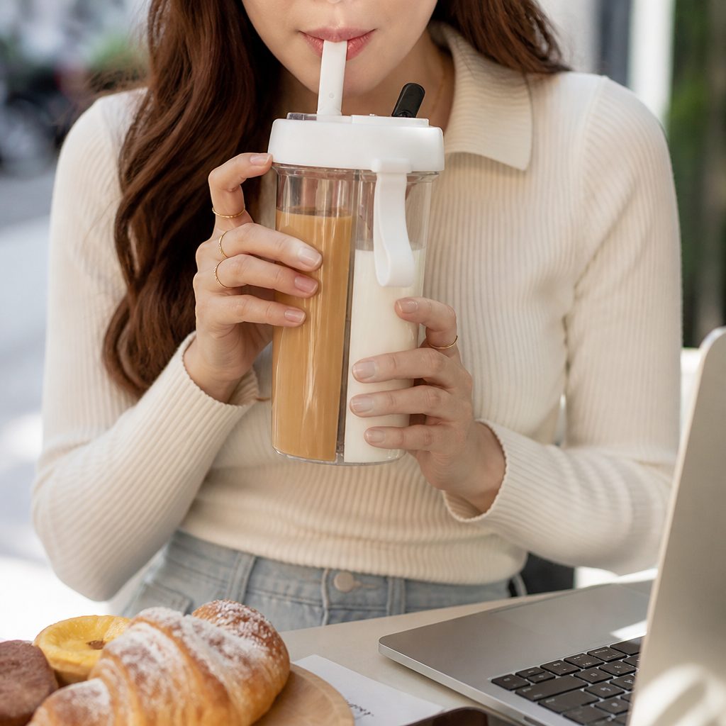Dual-Chamber Leak-Proof Tumbler (Removable Double Straw)