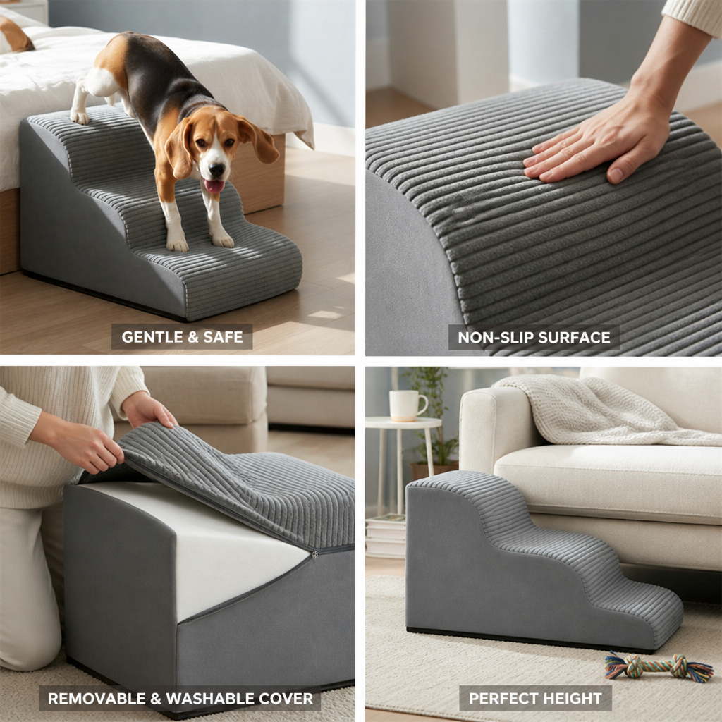 Gentle Slope & Non-Slip Pet Stairs (3-Step)
