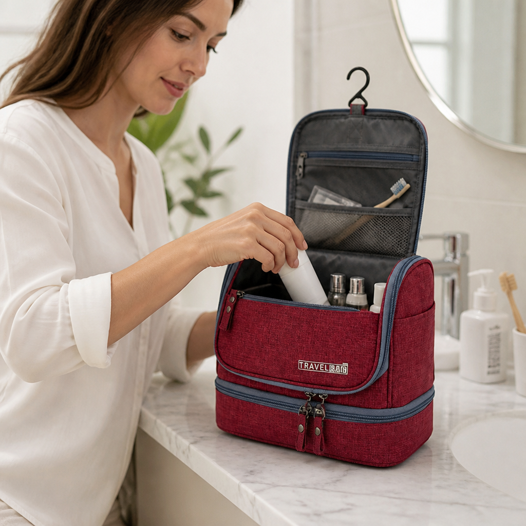 Waterproof & Leakproof Nylon Hanging Toiletry Bag (Multiple Compartments)