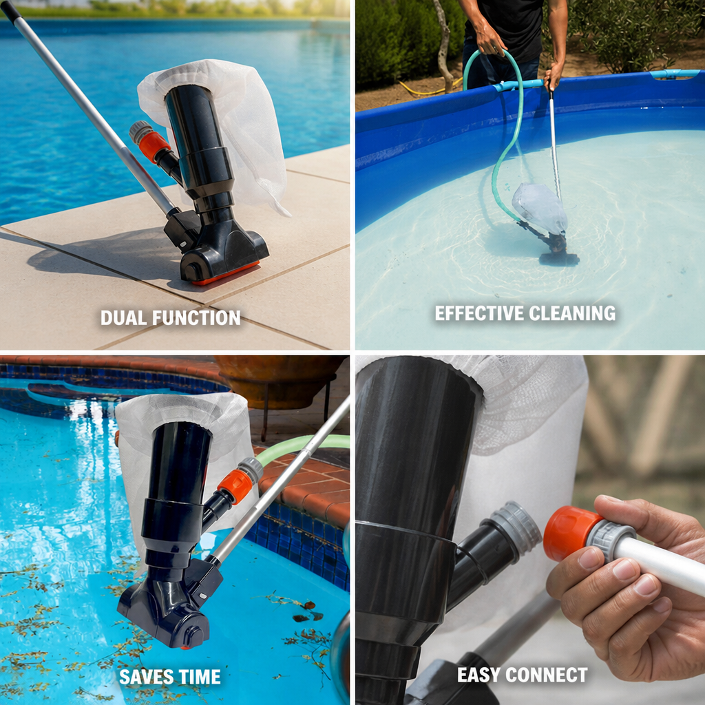 Durable Dual-Function Easy-Connect Pool Vacuum & Skimmer