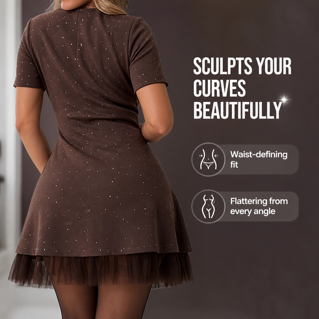 LumaVive™ Short Sleeve Mini Dress — Own Every Room with Effortless Glamour and Curve-Hugging Confidence