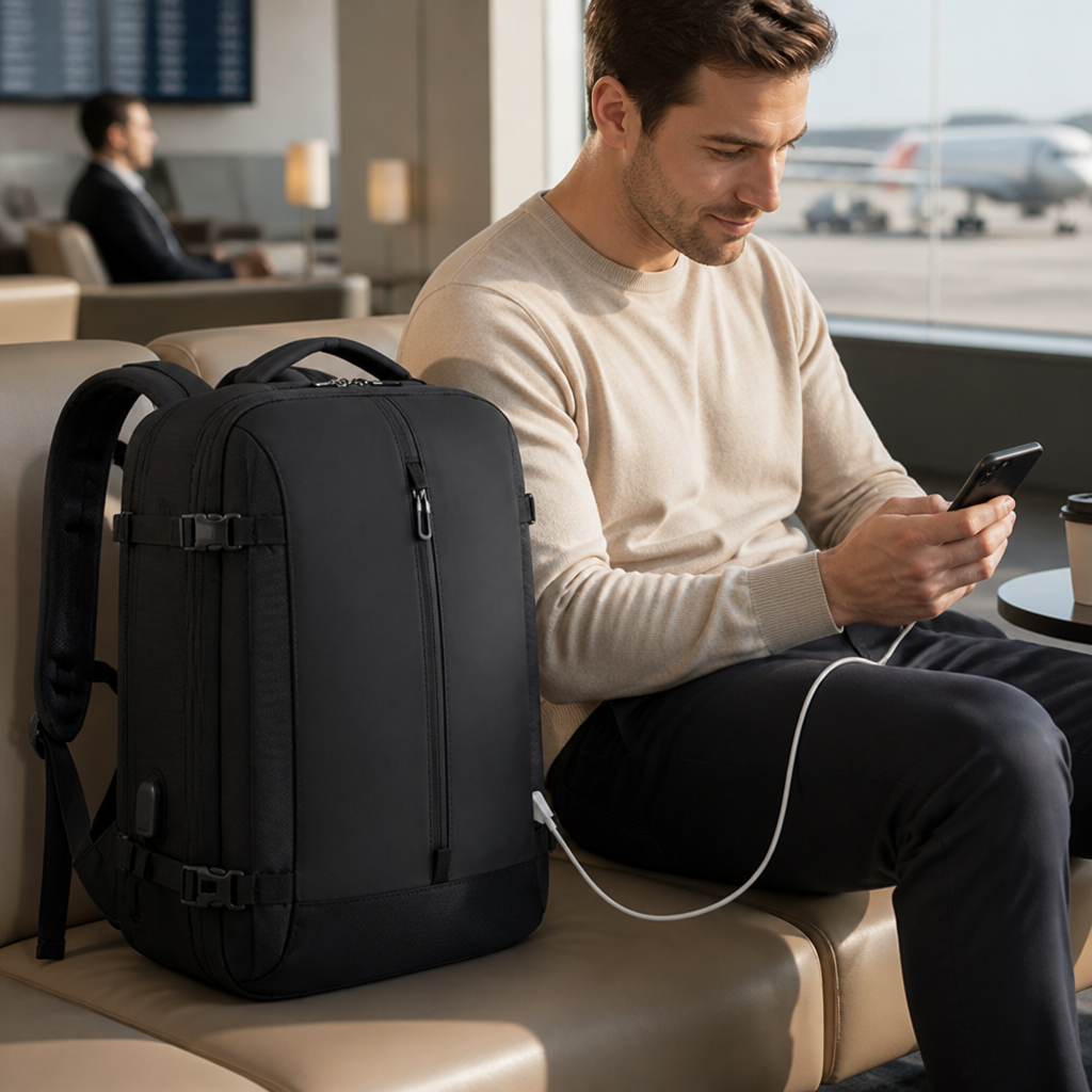 Expandable Water-Resistant USB Charging Travel Backpack (40L)
