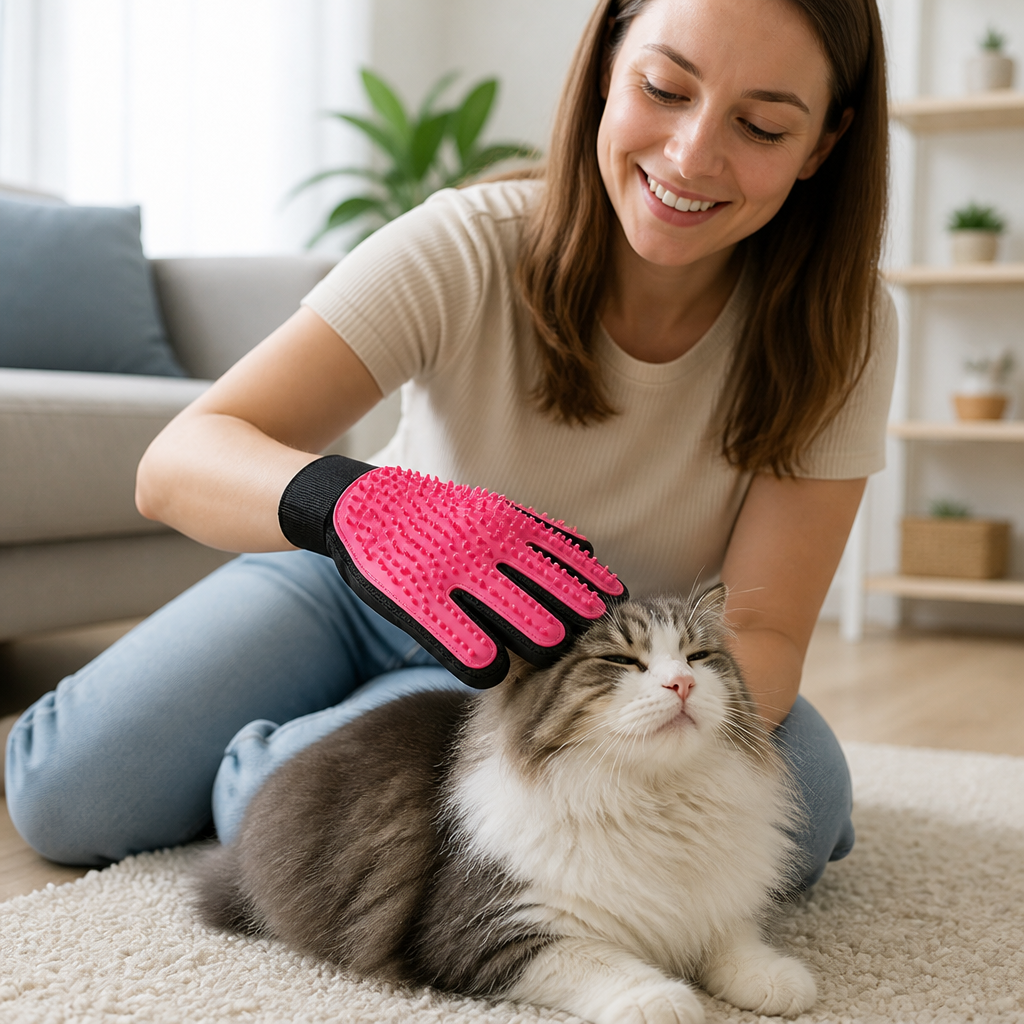Ergonomic Soft Rubber Pet Grooming Glove