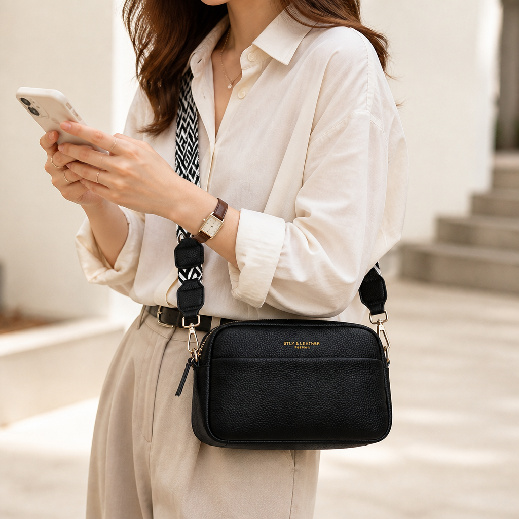 Genuine Leather Top-Handle & Detachable Strap Crossbody Bag