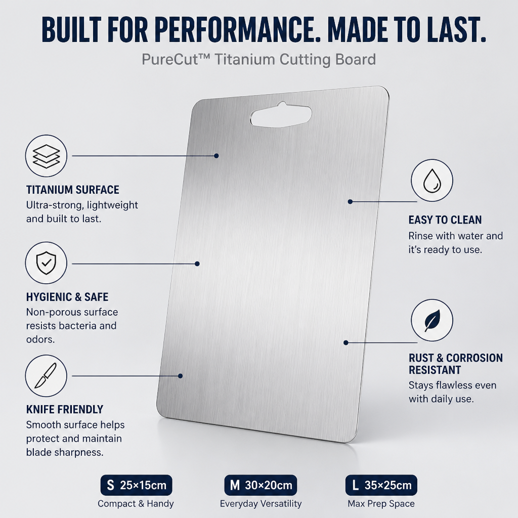 PureCut™ Titanium Cutting Board — Cut Clean, Cook Confident, Live Healthier Every Day