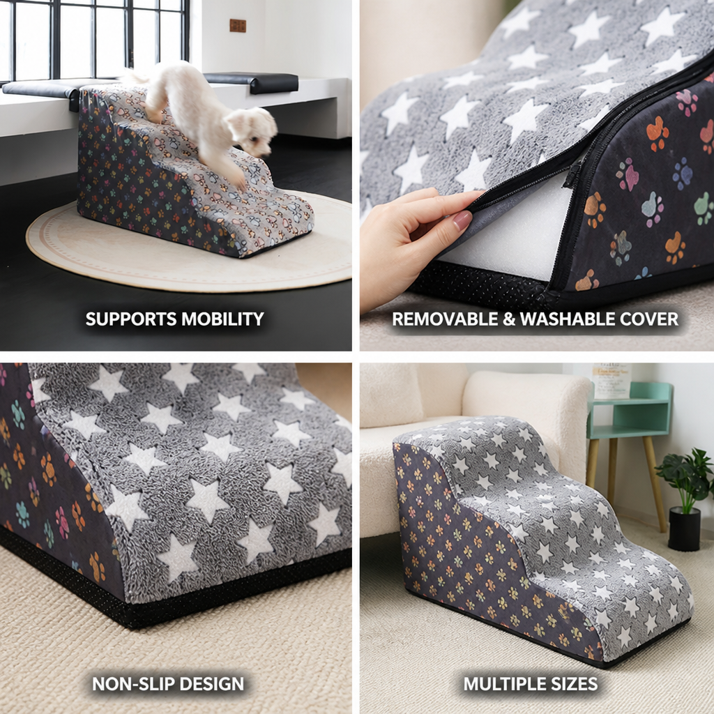 Paw-Print Plush Non-Slip Pet Steps (2–5 Steps)