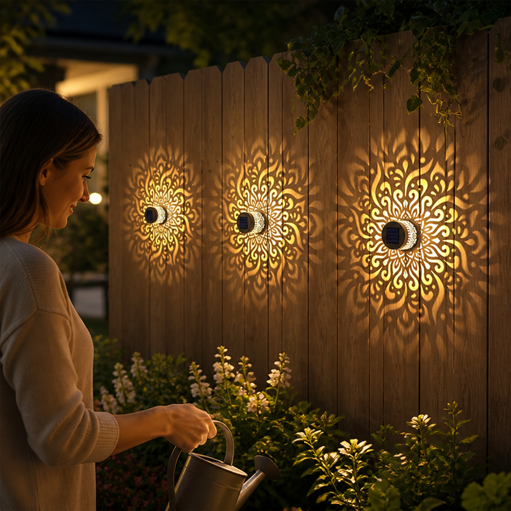 Solar-Powered Weather-Resistant Mandala Projection Lantern