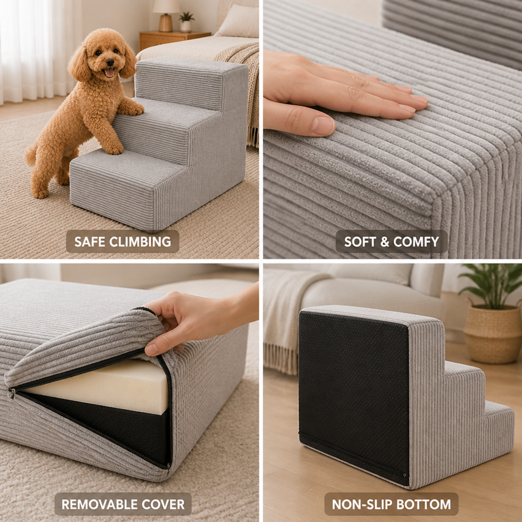 Soft Corduroy Non-Slip Pet Stairs (3-Step)