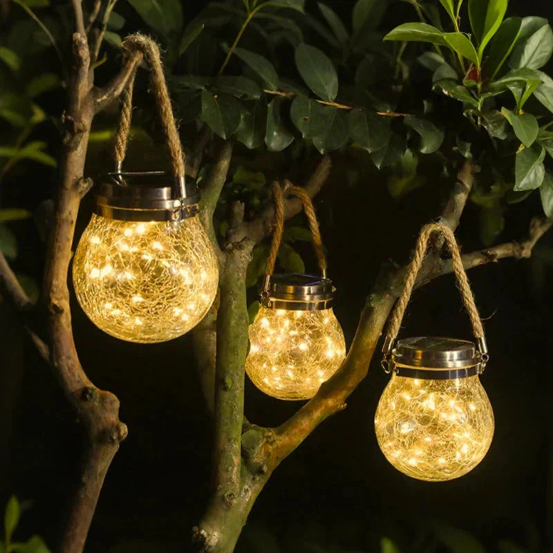Dusk Sensor Solar Lantern for Garden – Crackle Glass Design