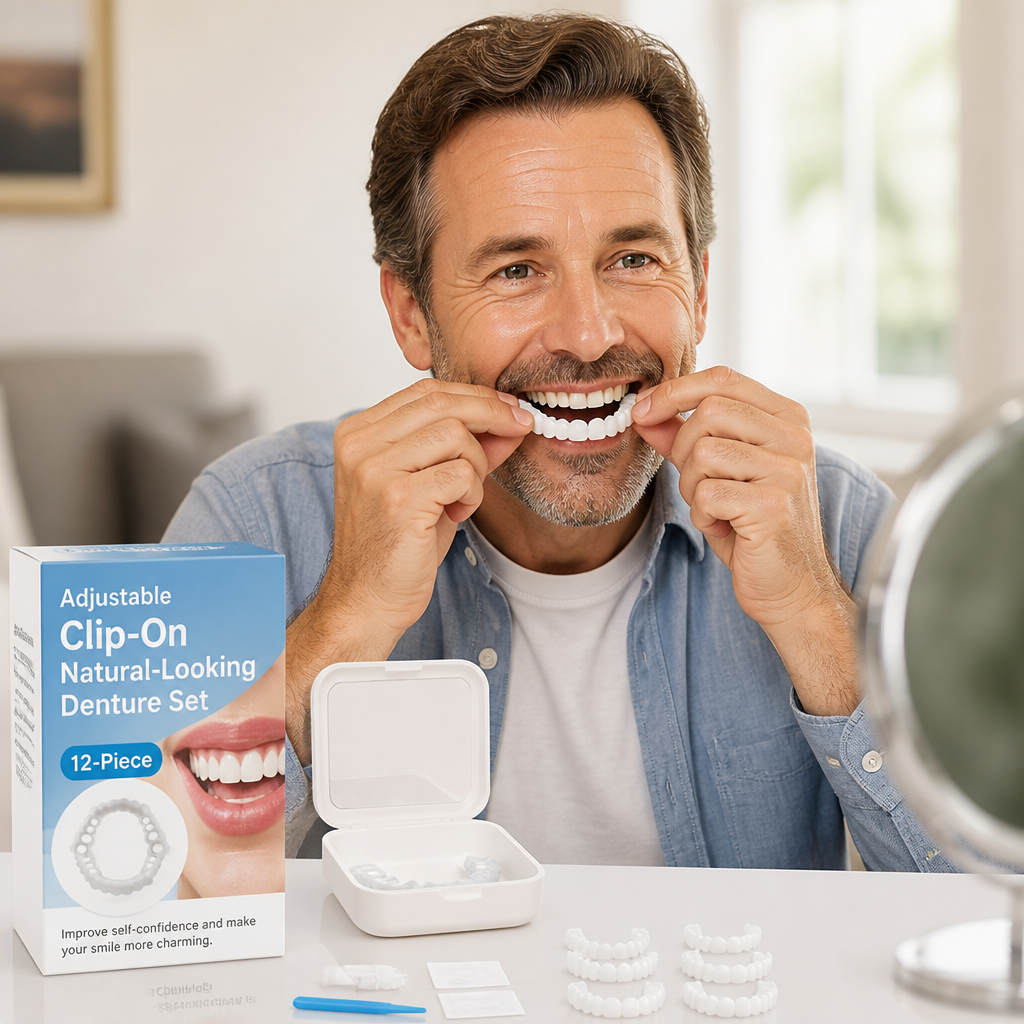 Adjustable Clip-On Natural-Looking Denture Set (12-Piece)