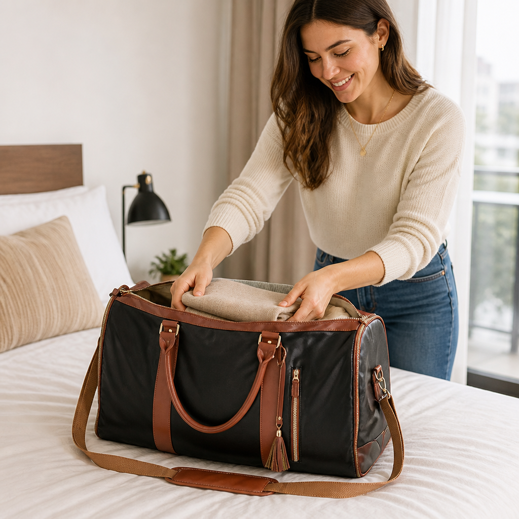 Foldable Patchwork Faux Leather Weekender Duffle