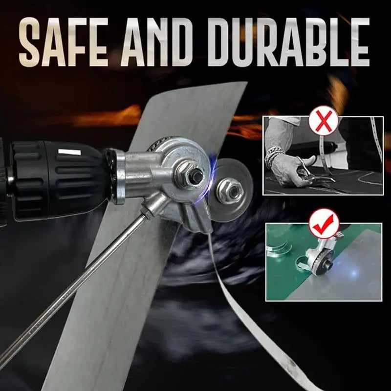 Drill Attachment for Metal Sheet Cutting - Three Swappable Heads & Gear Blade