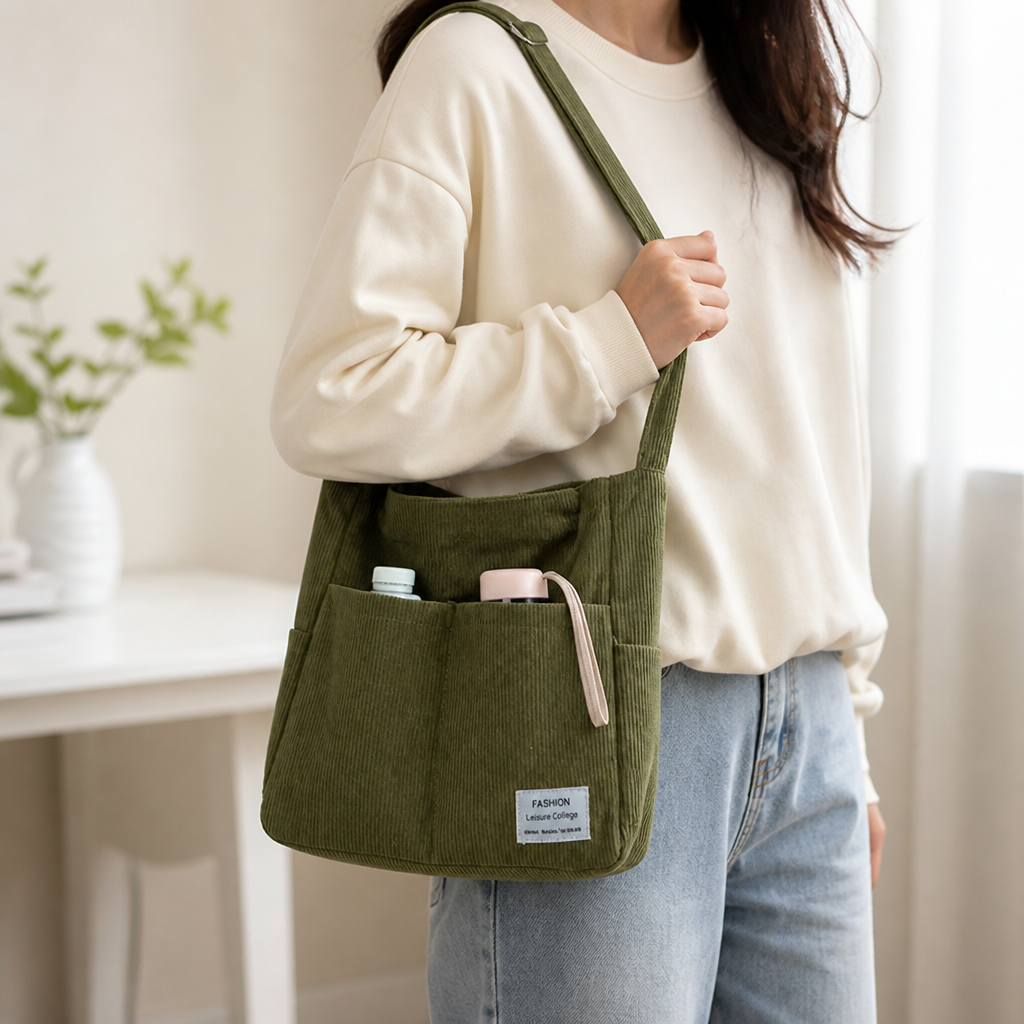 Durable Canvas & Adjustable Leather Strap Crossbody Bag