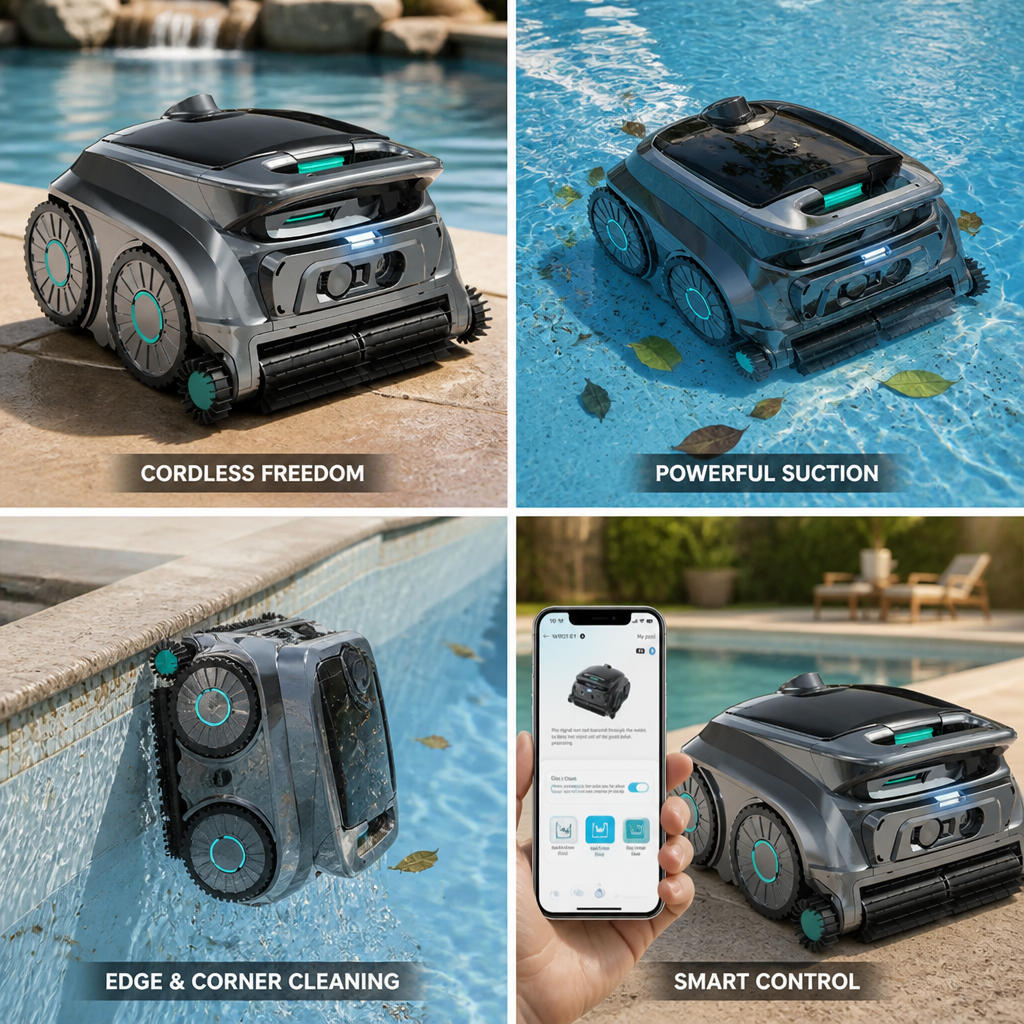 Cordless Six-Roller Edge-Cleaning Robotic Pool Vacuum (125-Min Runtime)