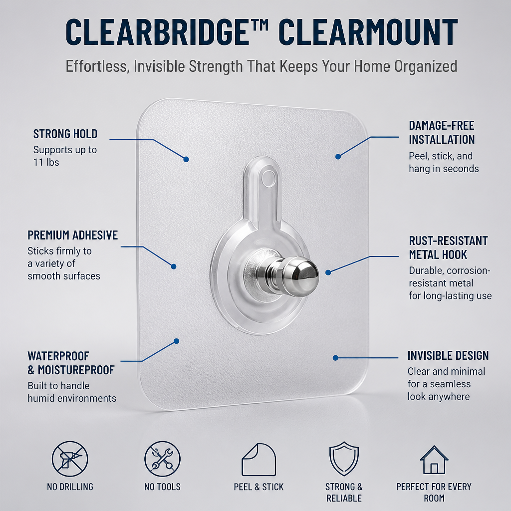 ClearBridge™ ClearMount — Effortless, Invisible Strength That Keeps Your Walls Flawless and Your Home Organized