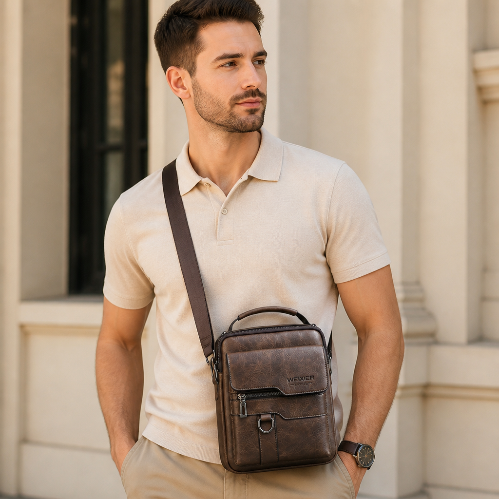 Top-Grain Leather Vertical Crossbody Bag