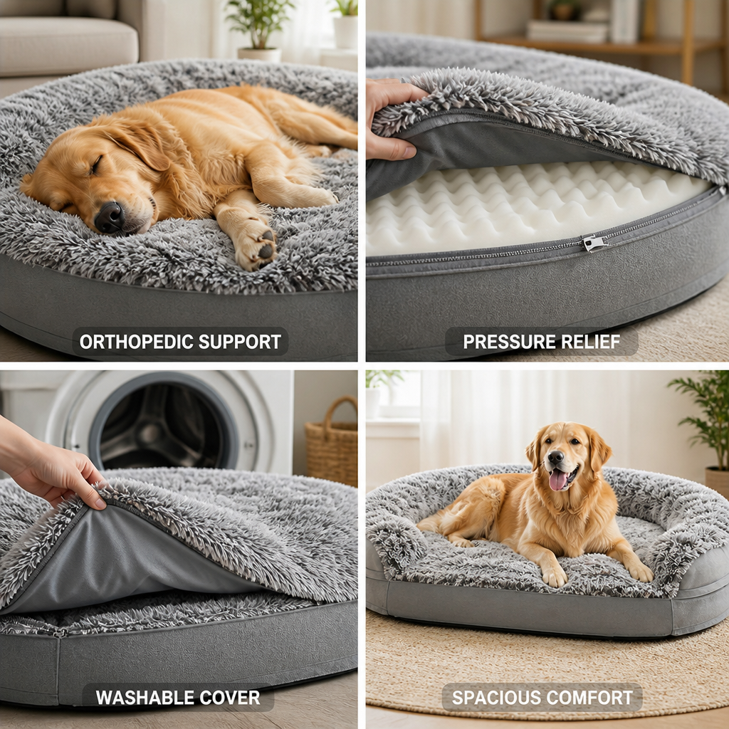 Orthopedic Egg-Crate Memory Foam Dog Bed (XL, Washable Cover)
