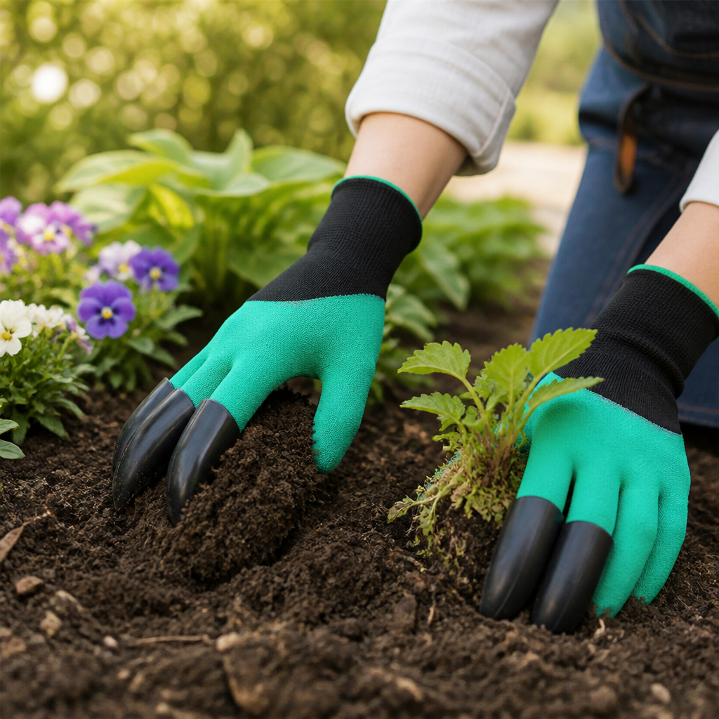 Integrated Digging-Claw Latex-Coated Gardening Gloves (One Size)