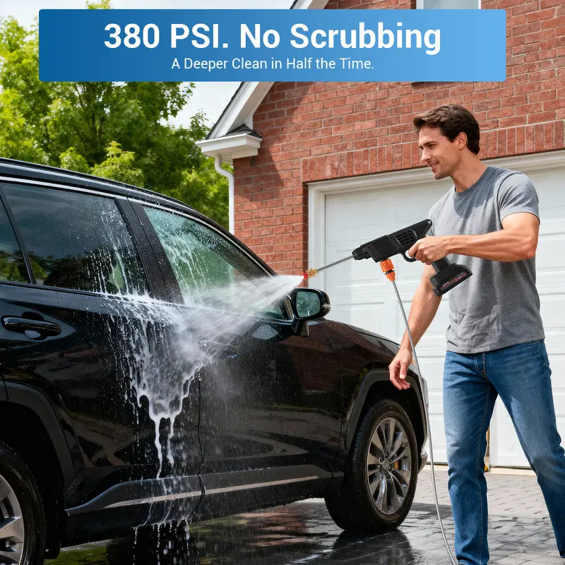 Portable Electric Pressure Cleaner 380 PSI with Foam Dispenser & 33ft Hose