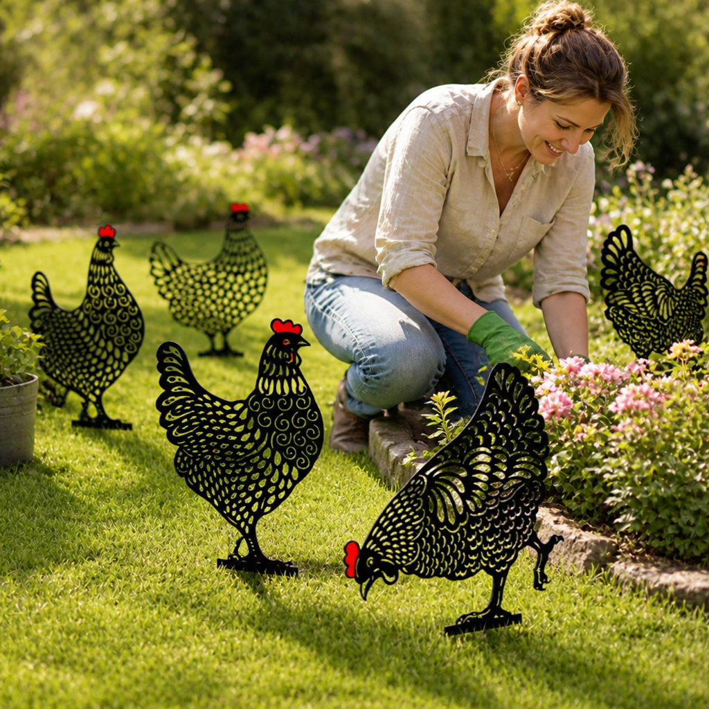 Weather-Resistant Acrylic Chicken Garden Stakes (Set of 5)
