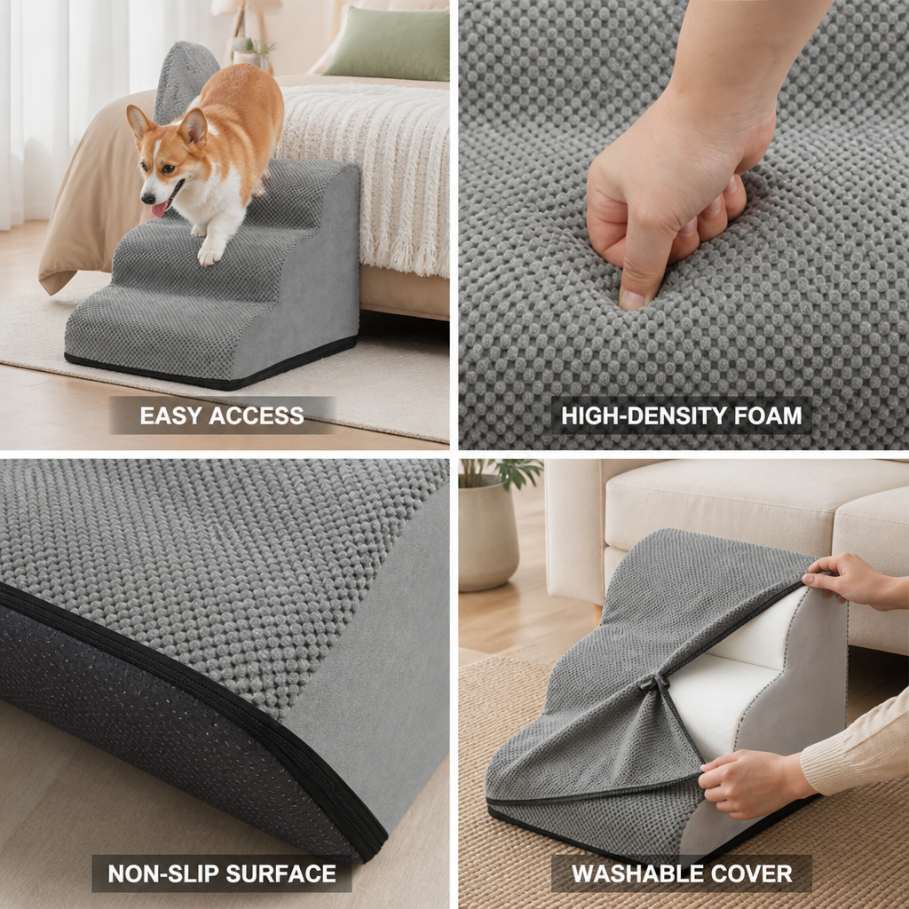 High-Density Foam Non-Slip Pet Stairs (3-Step)