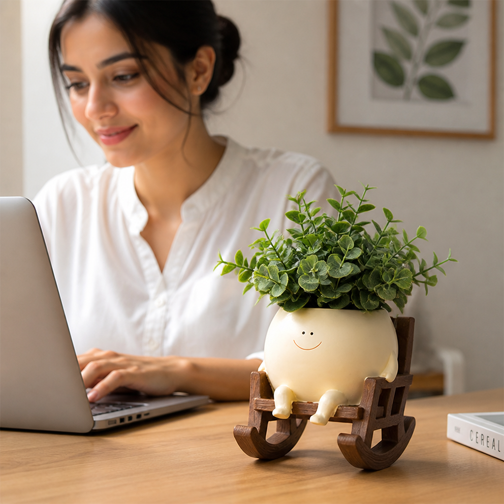 Weatherproof Resin Smiling Face Planter (Rocking Chair Design)