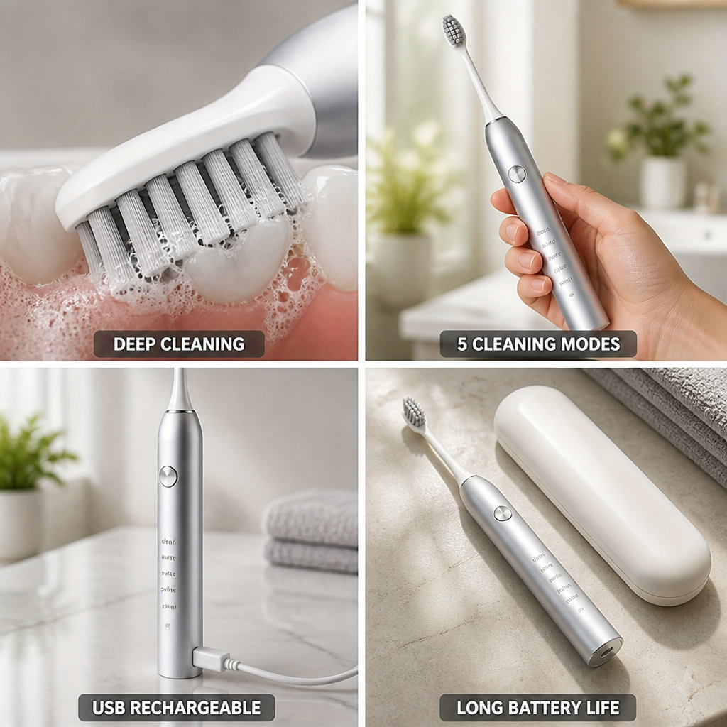 USB Rechargeable 5-Mode Soft-Bristle Electric Toothbrush