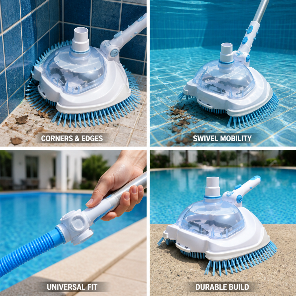 Corner Bristles & Swivel Connector Pool Vacuum Head (EZ Clip Handle)