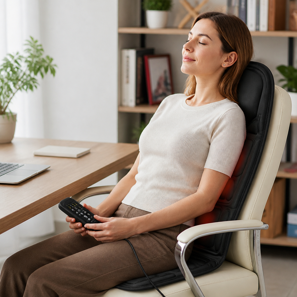 Heated 8-Mode Plush Memory Foam Massage Chair Pad (For Home & Car)